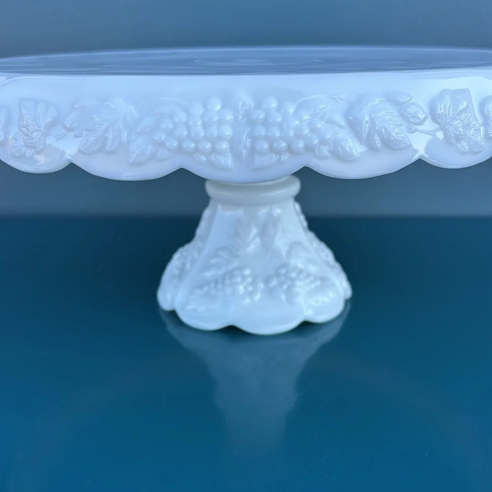 Vintage Westmoreland Milk Glass Paneled Grape Pedestal Cake Stand